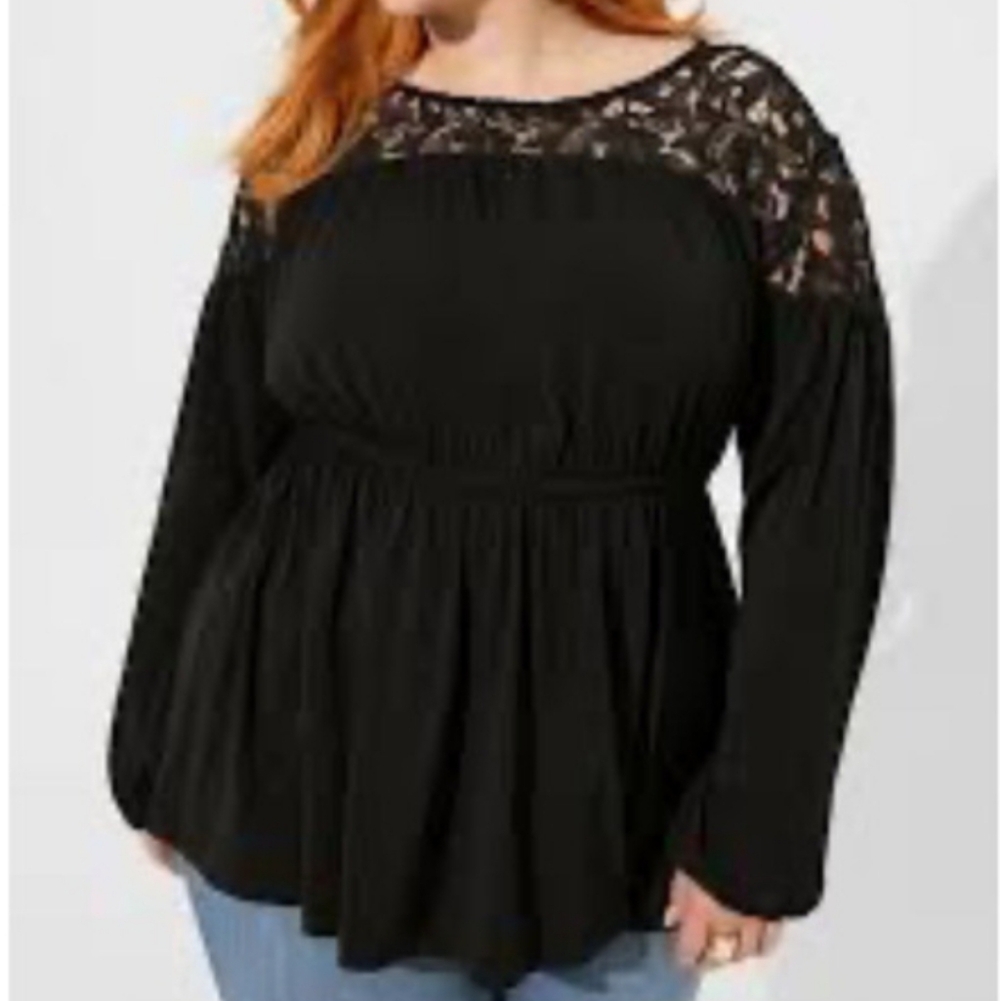 Torrid Lace Yoke Peplum Long-Sleeve Top